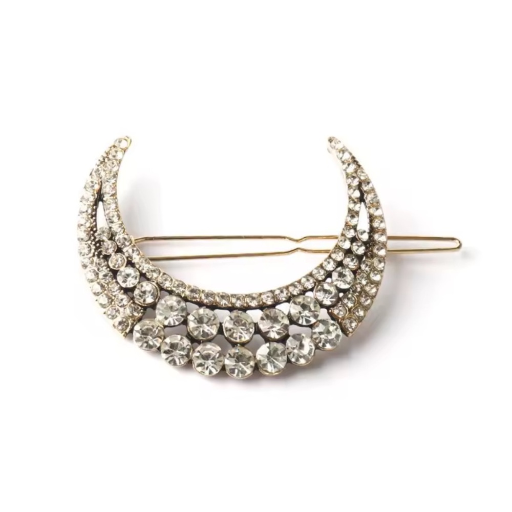 Elegant Gold Crystal Crescent Hairpin